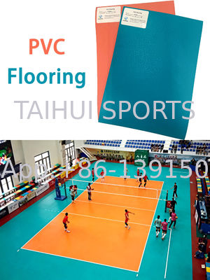 Lantai olahraga PVC dalam ruangan Anti slip Shock Absorbing Waterproof Vinyl Lantai lapangan olahraga untuk bola voli Badminton Basket