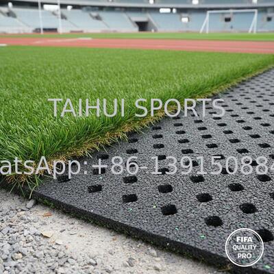 FIFA Certified Shock Pad Underlay dengan Desain Lubang Berlian untuk Perlengkapan Olahraga Rumput Buatan Panjang Disesuaikan